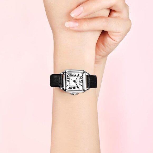 ?Women Silver Classic Square Watch with Roman Numeral Ladies Casual Dress Watch